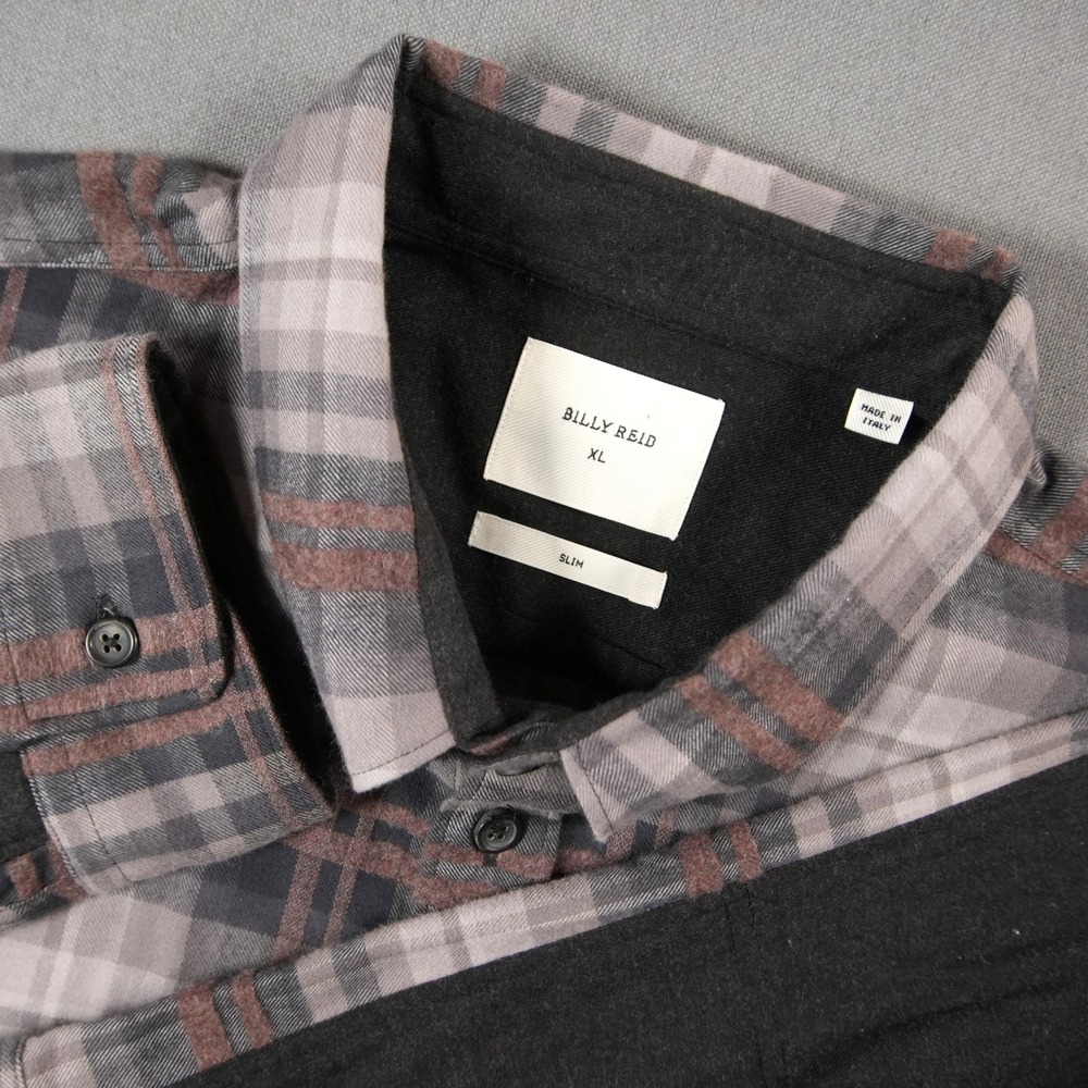 Billy Reid Elbow Patch Textured Flannel Plaid Slim Fit Mens Button Down Shirt XL